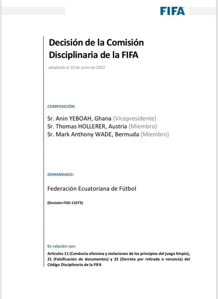 La FIFA a statué en faveur de l'Équateur.