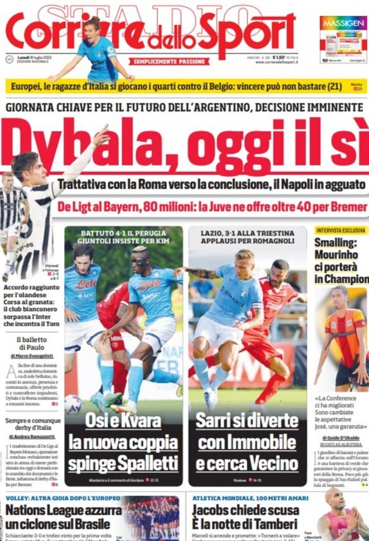 La couverture du Corriere dello Sport.