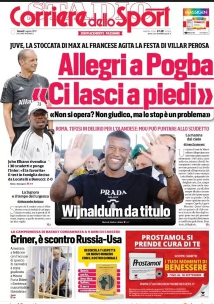 La couverture du Corriere dello Sport de ce vendredi.