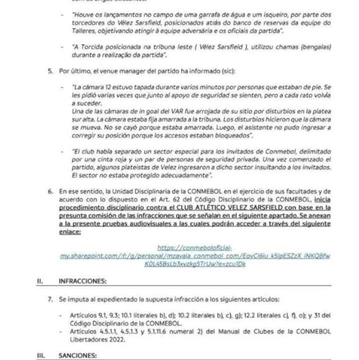 Rapport sévère de la Conmebol contre Velez pour l'incident contre Talleres