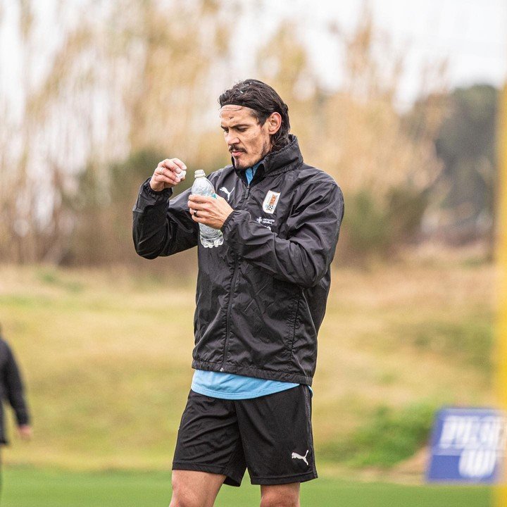 Edinson Cavani, lors de la séance d'entraînement de l'Uruguay.