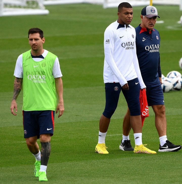 Messi, Mbappé et Galtier (AFP).